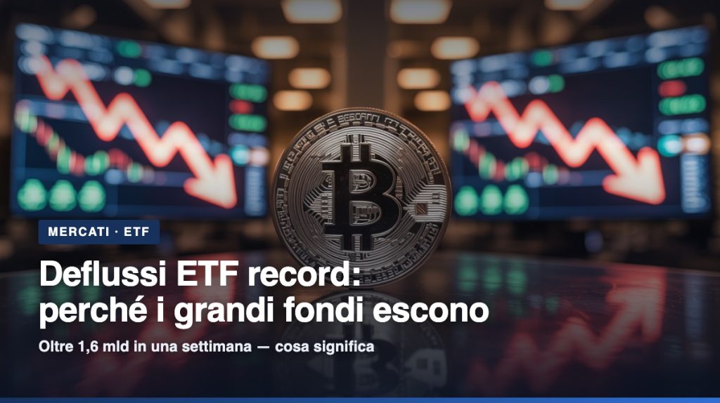 Deflussi ETF: sala trading con grafici in calo
