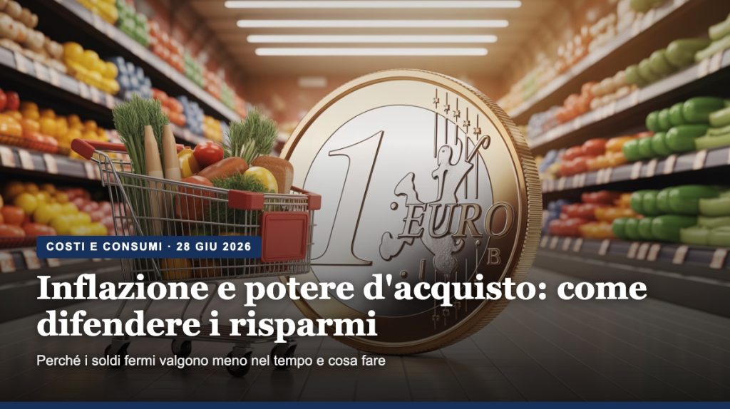 Carrello della spesa e moneta da un euro che si riduce: inflazione e potere d'acquisto