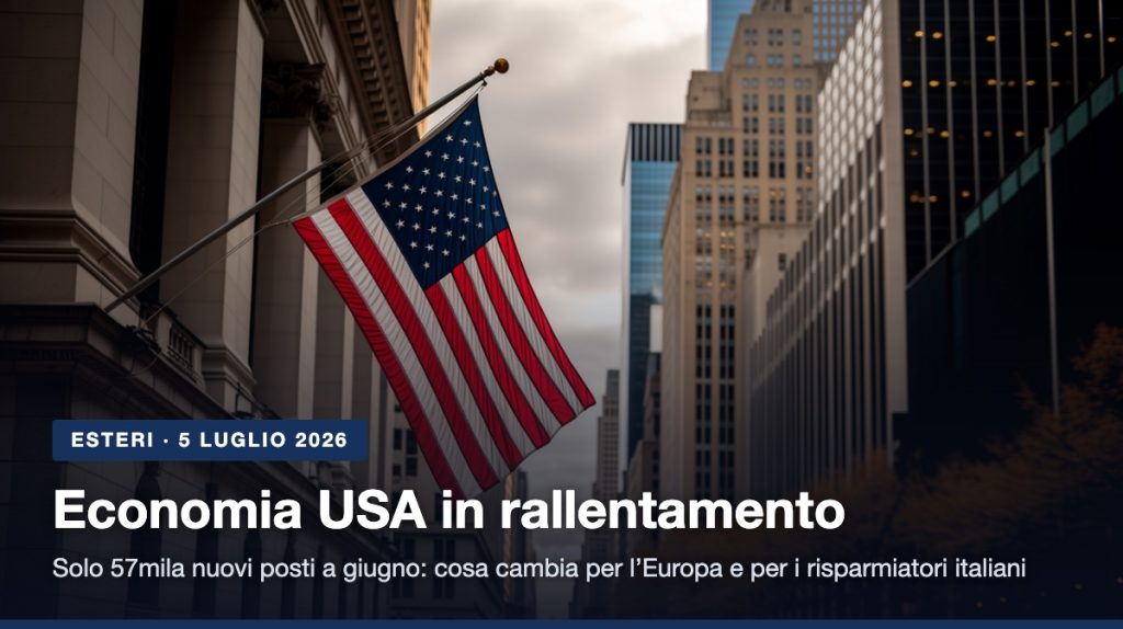 Economia USA in rallentamento: bandiera americana a Wall Street