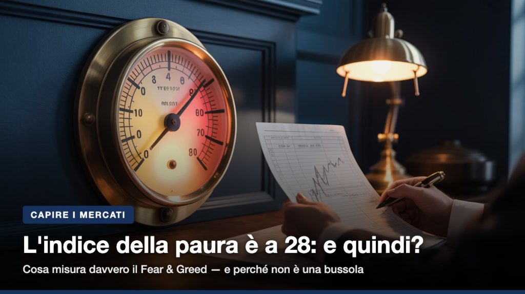 Il Fear & Greed Index è tornato a 28, in zona paura: come si costruisce l'indice, cosa dice davvero e perché usarlo come