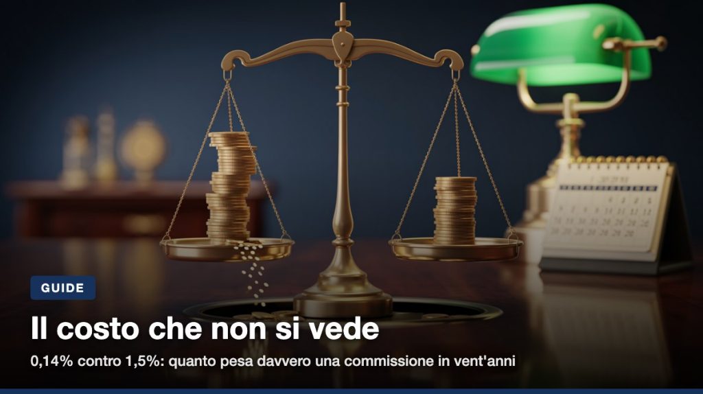 Su 10.000 euro al 6% lordo per vent'anni, la differenza tra 0,14% e 1,5% di commissioni annue vale 7.116 euro: i conti,
