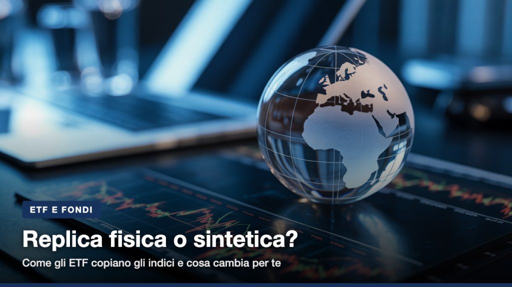 ETF a replica fisica o sintetica: globo di vetro su documenti finanziari