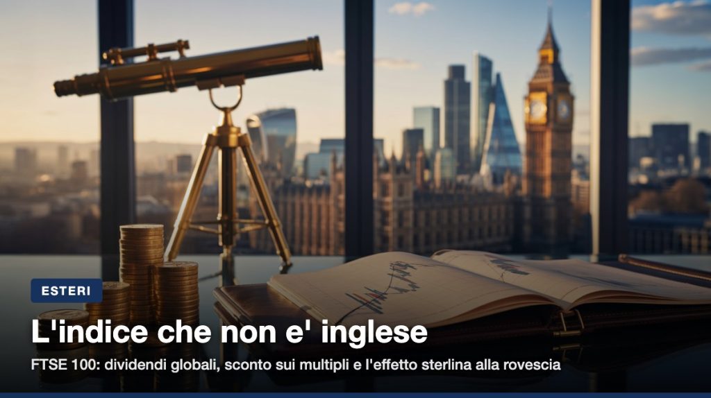 Tre quarti dei ricavi del FTSE 100 arrivano da fuori dal Regno Unito: dividendi alti, poca tecnologia, sconto sui multip