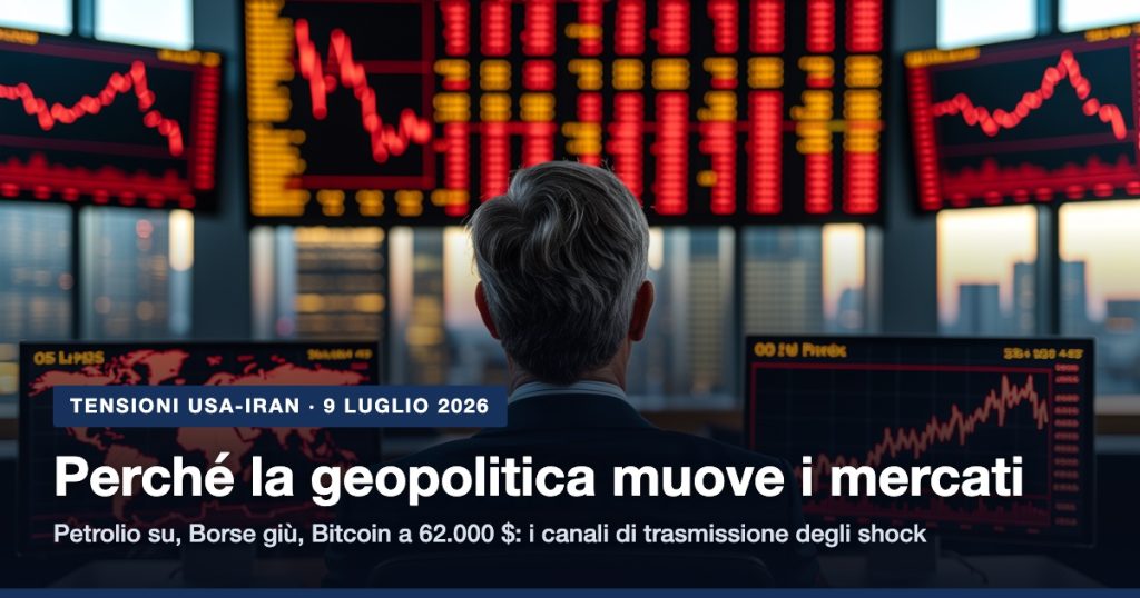 Shock geopolitici e mercati: trader davanti a schermi in rosso dopo le tensioni USA-Iran