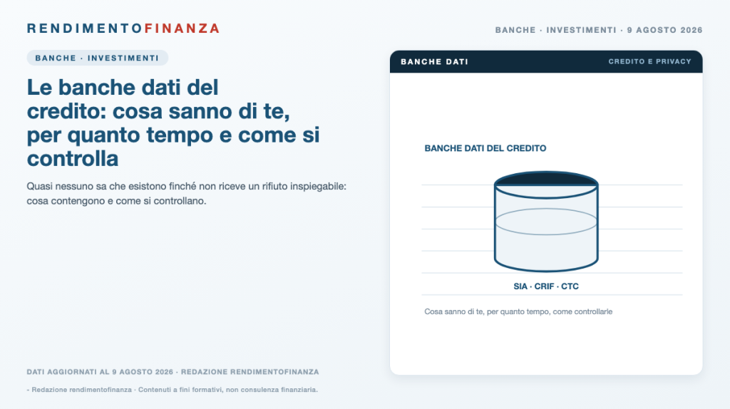 Copertina RendimentoFinanza — Le banche dati del credito: cosa sanno di te, per quanto tempo e come si controlla
