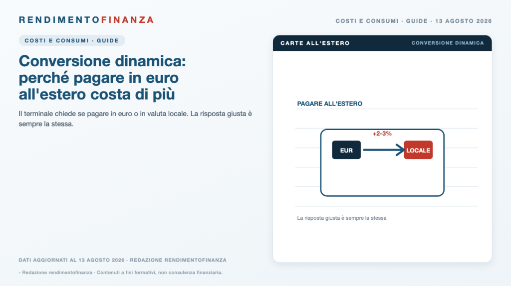 Copertina RendimentoFinanza — Conversione dinamica: perché pagare in euro all'estero costa di più