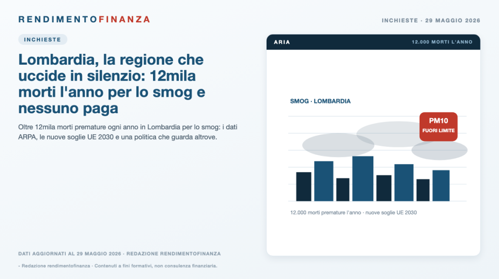Copertina RendimentoFinanza — Lombardia, la regione che uccide in silenzio: 12mila morti l’anno per lo smog e nessuno paga